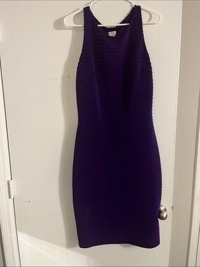 Sleek Purple Ribbed Midi Dress -
